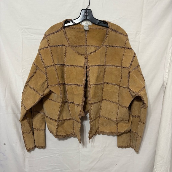 vintage S. M . H. suede leather and crochet patchwork coat/jacket size 3X - Picture 2 of 11